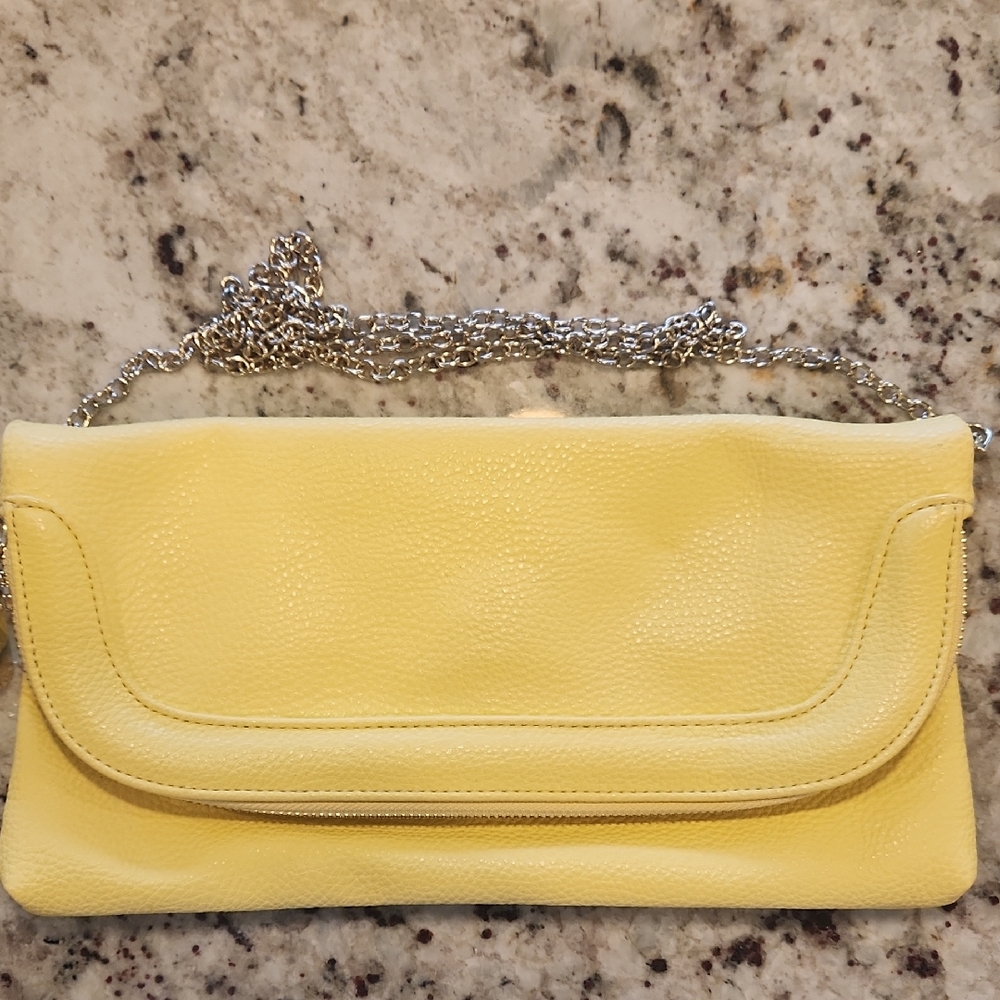 Yellow Leather Clutch with Chain Strap